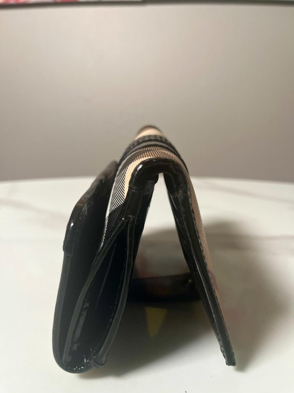 Burberry Nova Check Compact Tri-Fold Wallet Patent Leather Coated Canvas - Picture 4 of 13